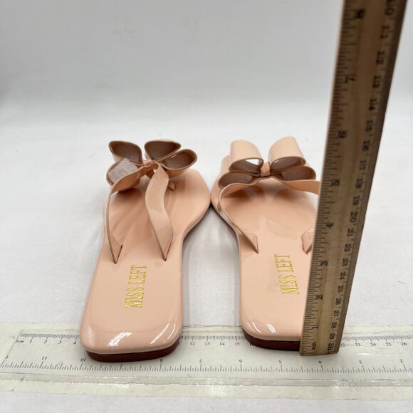 miss left Nude Versatile Open Toe Flip Flops Double Bowknots Slip on Sandal - Picture 5 of 8